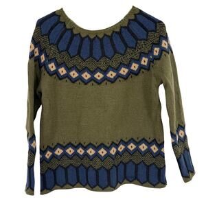 No Brand Women's Green Blue Fair Isle Cozy Polyester Knit Sweater Size Large